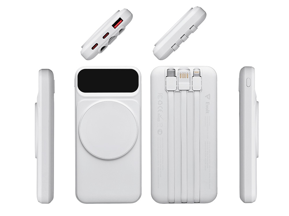 Магнитный беспроводной внешний аккумулятор со встроенными кабелями Мэни, 10000 мАч