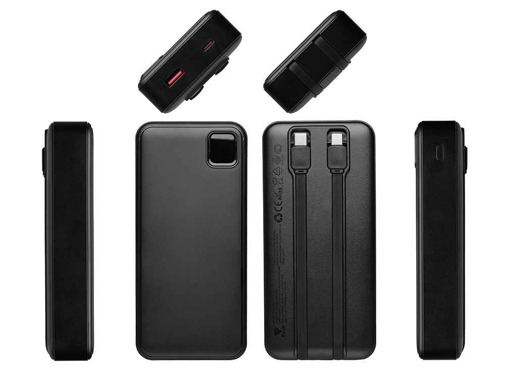 Внешний аккумулятор со встроенными кабелями Фрэйм Про, быстрая зарядка, 20000мач