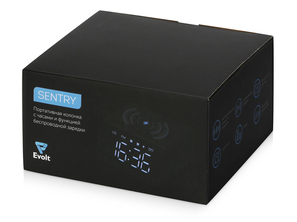 Беспроводная колонка с часами и функцией беспроводной зарядки Sentry